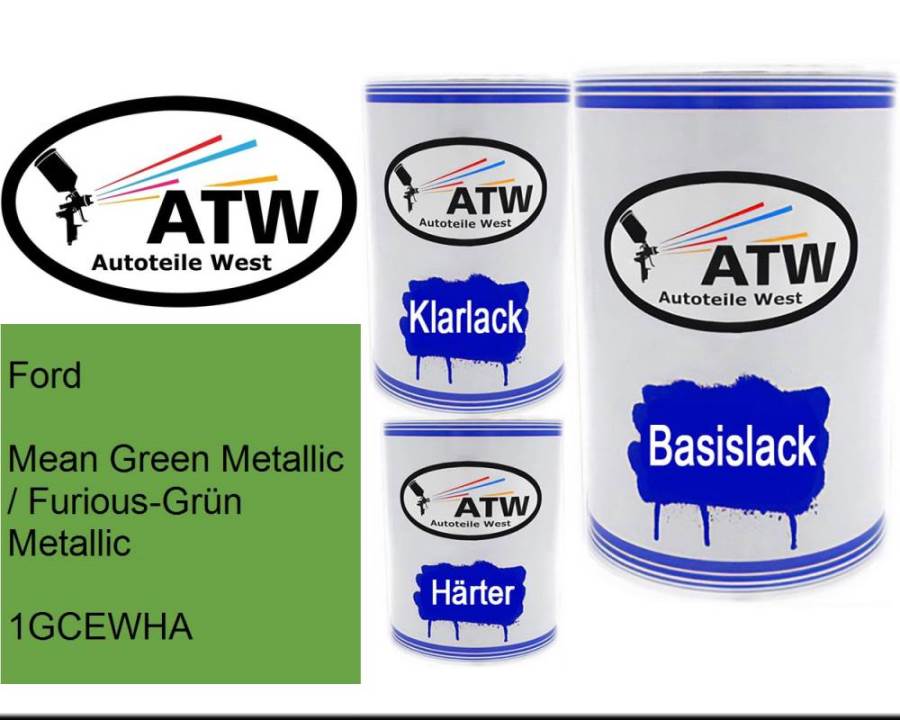 Ford, Mean Green Metallic / Furious-Grün Metallic, 1GCEWHA: 500ml Lackdose + 500ml Klarlack + 250ml Härter - Set, von ATW Autoteile West.
